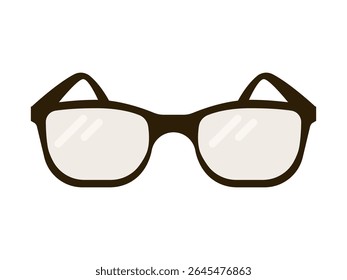 Flat vector illustration of classic dark-framed reading glasses. Clean and simple design ideal for education, study, vision correction, intellectual themes, and reading enjoyment.