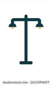 Flat Vector Illustration of Classic Double Head Street Lamp on White Background