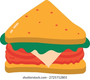 Flat vector illustration of a classic sandwich with fresh fillings, perfect for fast food menus and lunch concepts.