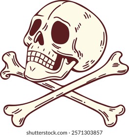  Flat vector illustration of a classic skull and crossbones design, perfect for pirate-themed projects, Halloween decorations, or warning signs. Ideal for spooky or adventurous concepts