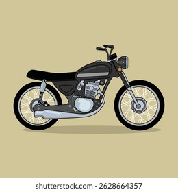 Ilustración vectorial plana de la vista lateral clásica de la motocicleta Antiguas