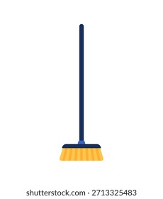 Flache Vektorgrafik eines Reinigungsbesens mit gelben Borsten und blauem Griff. Ideal zum Reinigen von Symbolen, Haushaltszubehör-Sets, Infografiken und Wartungsgrafiken.