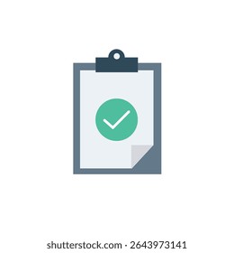 Ilustração vetorial plana de uma área de transferência com um símbolo de marca de seleção, representando a conclusão da tarefa, a aprovação ou a verificação bem-sucedida. Design limpo, ideal para negócios, aplicativos ou apresentações.