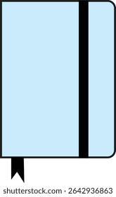 Flat Vector Illustration of Closed Blue Notebook with Bookmark and Elastic Strap for School, Office, Journal, or Personal Planning Use