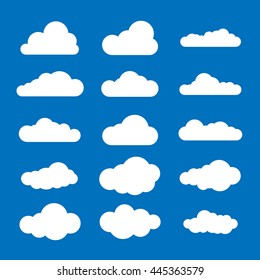Flat Vector illustration of clouds. Set of blue sky background. Flat design clouds collection.