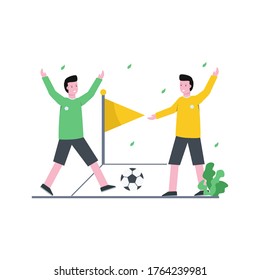 Flat vector illustration of the coach trains soccer academy participants, physical, skill and health for landing page, ui, mobile app and website