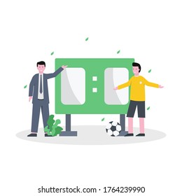 Flat vector illustration of the coach trains soccer academy participants, physical, skill and health for landing page, ui, mobile app and website
