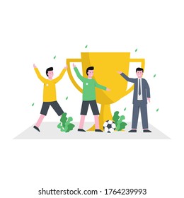 Flat vector illustration of the coach trains soccer academy participants, physical, skill and health for landing page, ui, mobile app and website