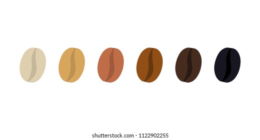 flat vector illustration of coffee beans showing different stages of roasting