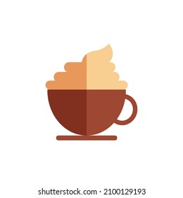 ilustración vectorial plana, café con crema en una taza marrón en un estilo plano minimalista