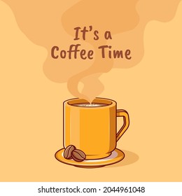 Flat vector illustration of coffee cup with smoke. Perfect for background, banners, and promotional material from cafes and drink menus.