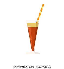 Flat vector illustration of coffee drink shakerato or a coffee milk cocktail. Isolated on white background