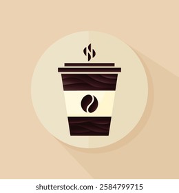 Flat vector illustration of coffee paper cup icon  on pastel pink background