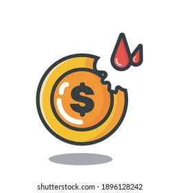 flat vector illustration of coin melted hit by lava