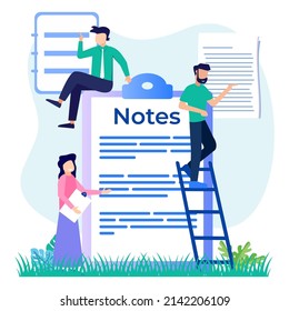 Flat vector illustration of collection of objects for work and business. notes and paper for writing memos and reminders about office activities.