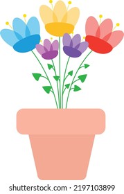 Flat vector illustration of a colorful bouquet of flowers in a pot.