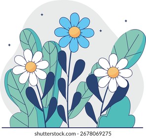 Flache Vektorgrafik von bunten Blumen und Blättern