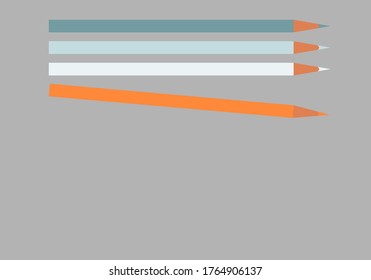 Flat vector illustration. Colorful pens on grey background. Pencils as vector objects. Study background graphic