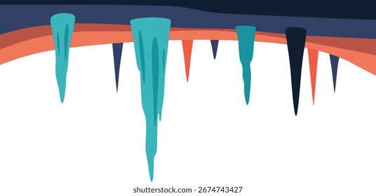 Ilustración vectorial plana de estalactitas coloridas en la cueva