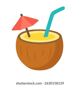 A flat vector illustration of colourful coconut cocktail.