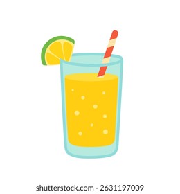 A flat vector illustration of colourful summer lemon cocktail.