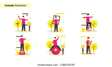 Flat vector illustration of comedy shows that make the model laugh and be happy for landing page, ui, mobile app and website