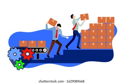 flat vector illustration of a company producing goods that are ready to be marketed