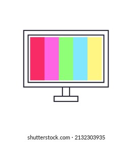 Flat vector illustration of computer monitor in outlined color icon style. Suitable for design element of computer display, multimedia monitor, and broadcasting concept.