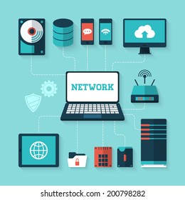 Flat vector illustration of computer network concept