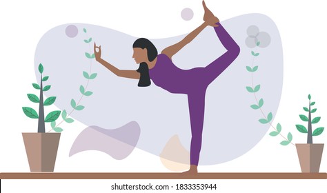 Flat Vector illustration concept business woman practicing yoga and meditation, Time management, standing bow pose,
