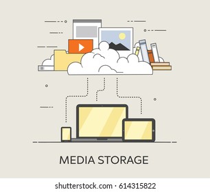 Flat vector illustration. Concept illustration of cloud storage