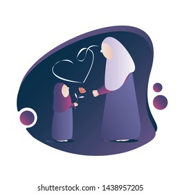 flat vector illustration concept. daughter give flowers  for mother. mothers day. suitable for landing page, web, Ui ,cover book, poster. eps 10