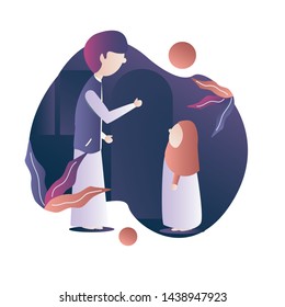 flat vector illustration concept, father and daughter. suitable for landing page, web, Ui. Eps10