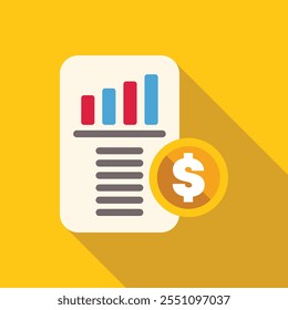 Flat vector illustration concept of a financial report showing increasing profits with a dollar sign icon