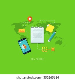 Flat vector illustration concept for key notes, steps, positions planning. Design elements for web and mobile applications, infographics and workflow layout