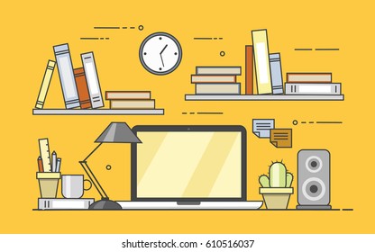 Flat vector illustration. Concept picture of workplace