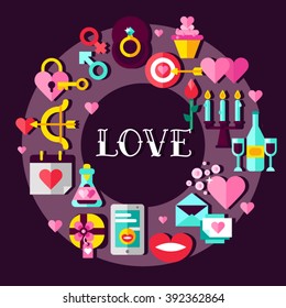 Flat vector illustration concept of romantic relationship, love, Valentine's day, dating, romance and more, thin line icons set. Design banners for website. Romantic stuff
