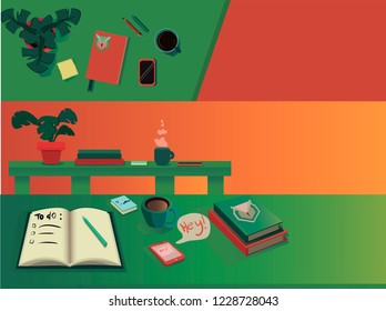 Flat vector illustration concepts set.  Flat design concepts for web banners, web sites. Work at home banners set