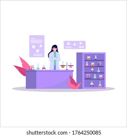 Flat vector illustration of  conduct health research in a modern and quality laboratory for landing page, ui, mobile app and website