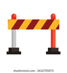 Ilustración vectorial plana de una barrera de construcción con rayas y luces