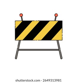 Flat Vector Illustration of a Construction Barrier with Yellow and Black Stripes