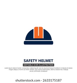 Flat vector illustration of a construction safety helmet. Suitable for workplace safety, PPE, building site, and industrial protection concept designs