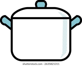 Flat vector illustration of a cooking pot with lid and handles, isolated on white background, kitchen utensil concept