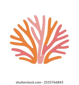 Flat vector illustration of coral with rounded, stylized orange-pink branches, minimal design, smooth lines, plain white background