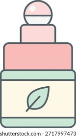 Una Ilustración vectorial plana de una botella de gotero cosmética con un logotipo de hoja. Perfecto para la marca de belleza orgánica, diseño de productos para el cuidado de la piel, marketing de spa e iconos de bienestar.
