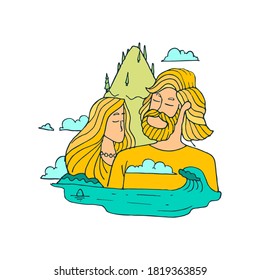 flat vector illustration couple enjoying nature natural background landing page advertisement