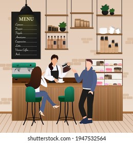 Flat vector illustration. Cozy room interior. Interior design. Cartoon people vector illustration.