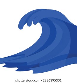 A flat vector illustration of a crashing blue ocean wave isolated on a white background