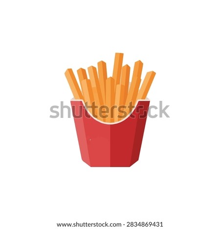 Flat vector illustration of crispy French fries in a red paper box isolated on white background