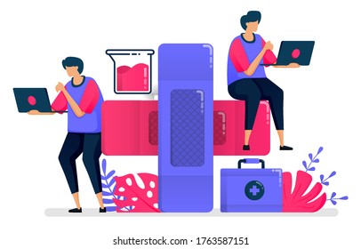 Flat vector illustration of cross volunteer services for public health, first aid, donors, humanity. Design for healthcare. Can be used for landing page, website, web, mobile apps, posters, flyers